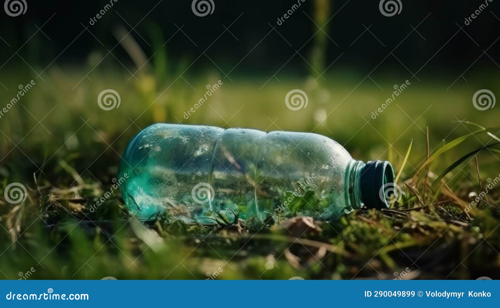 Plastic Bottle of Fresh Water on Ground in Forest. Generative Ai Stock