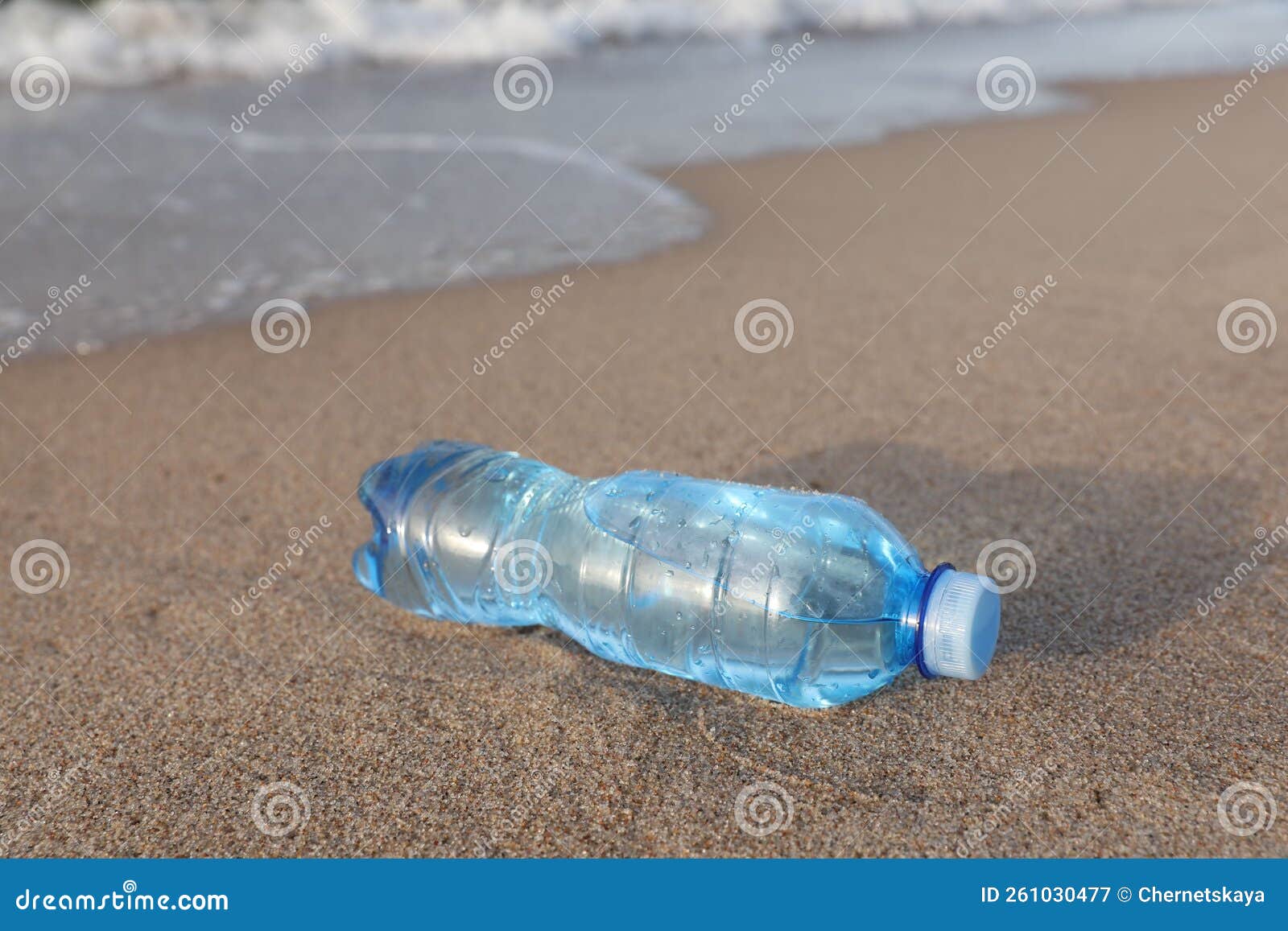 Plastic Bottle of Fresh Water on Wet Sand Near Sea Stock Image Image