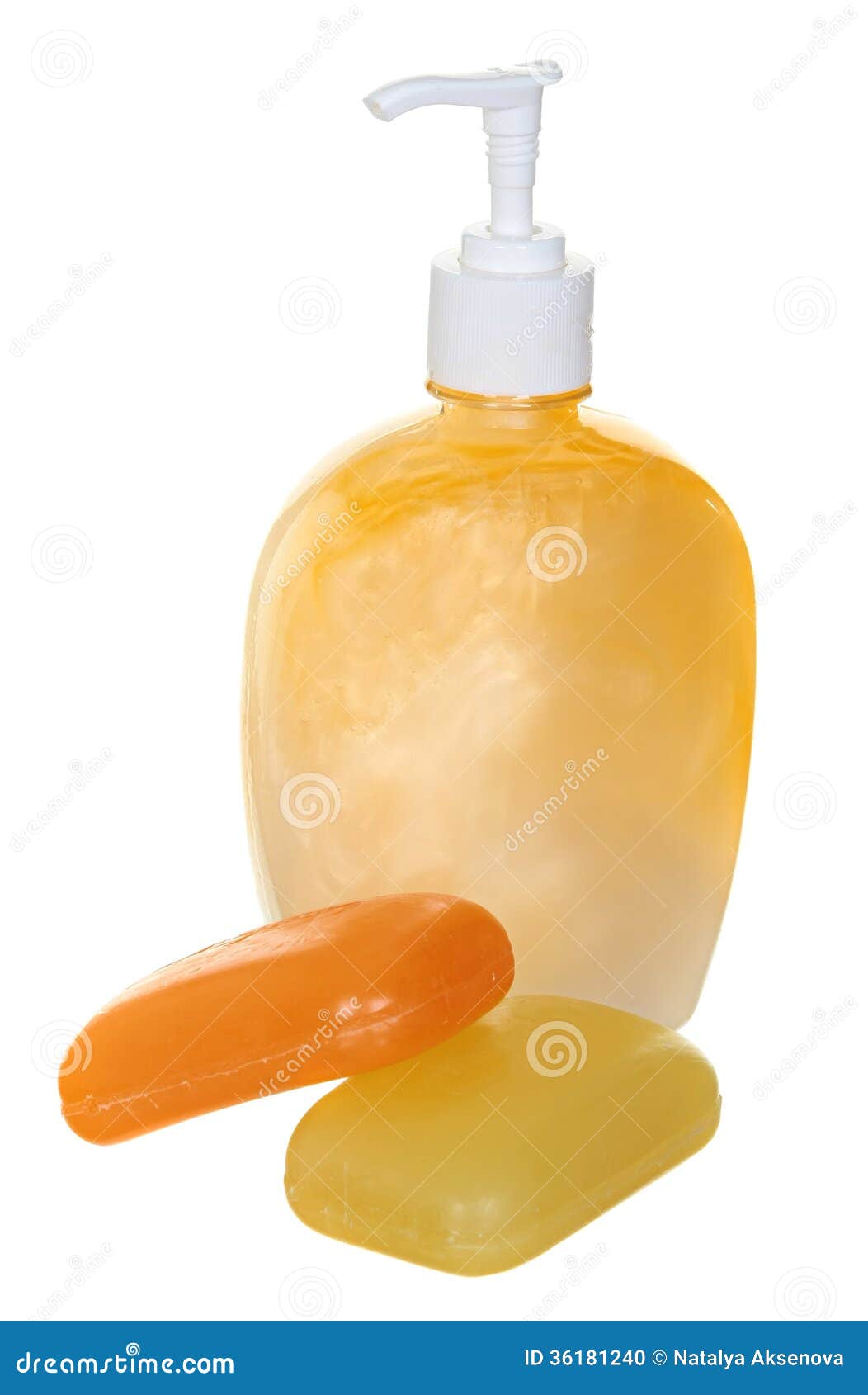 plastic bottle with liquid soap on white