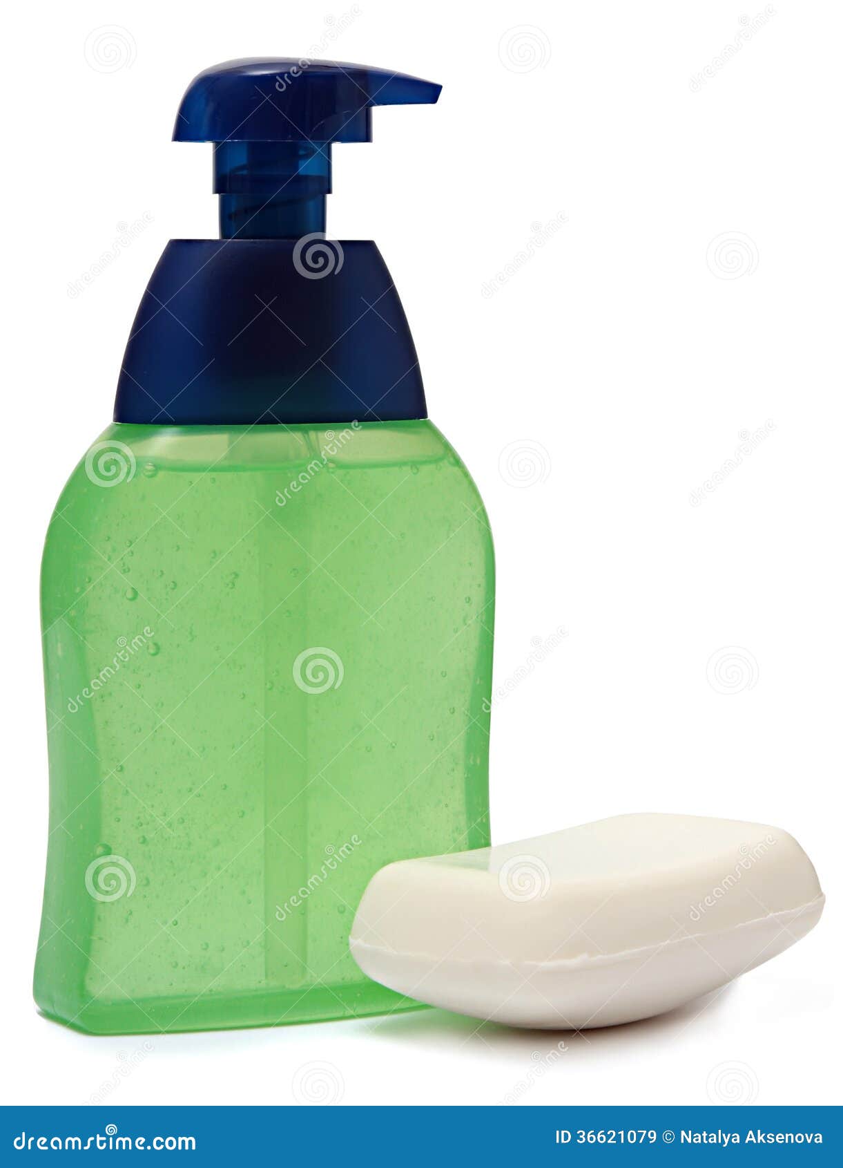 plastic bottle with liquid soap on white