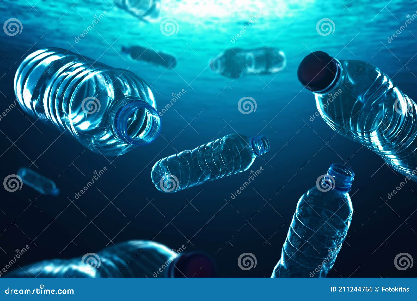 Plastic Bottles in the Ocean Stock Photo Image of blue, beach 211244766