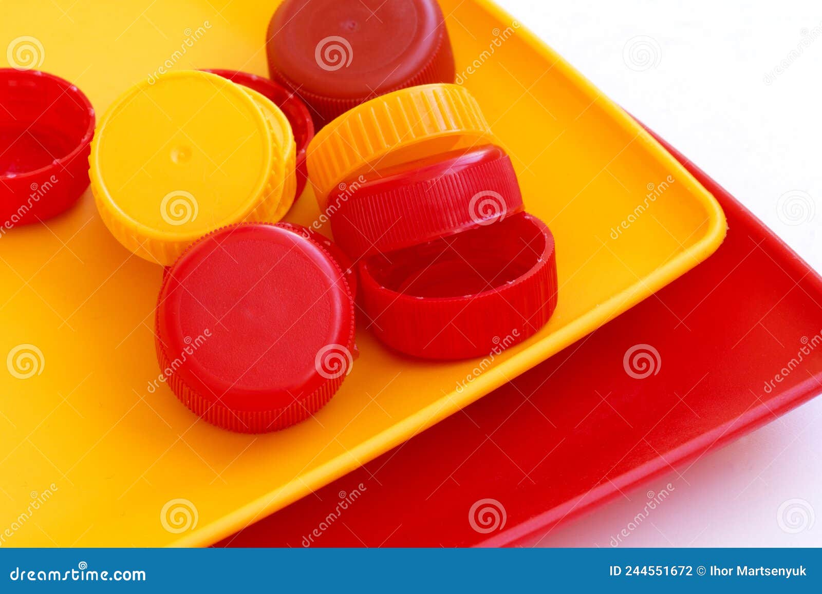 Plastic Bottle Caps is Recyclable. Concept of Environmental Pollution