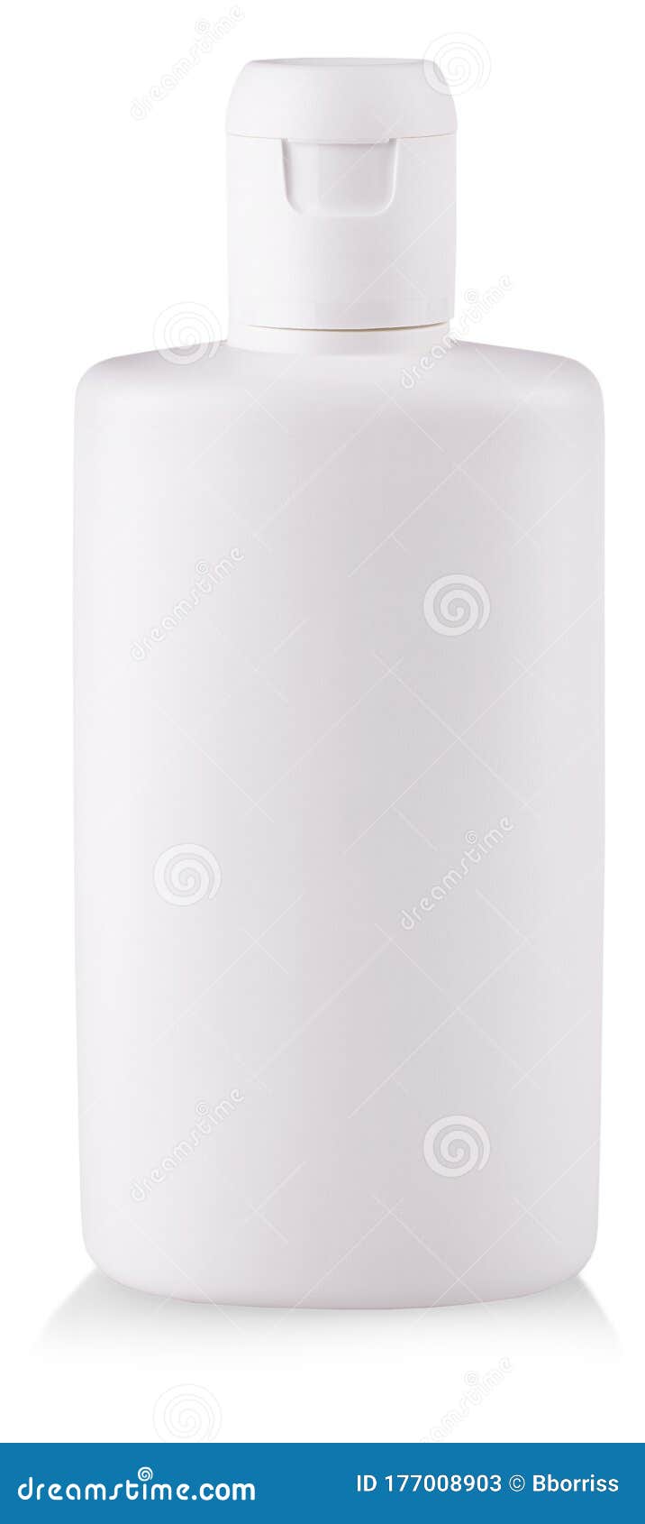 Plastic Bottle with Soap or Shampoo without Label Reflected on White