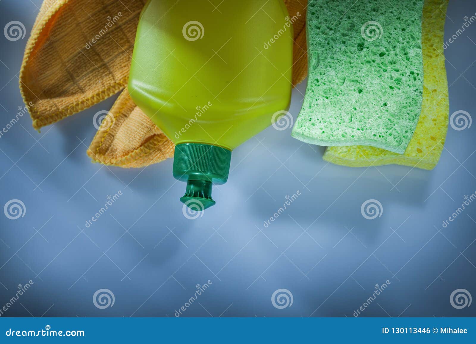 Plastic Bottle Washing Sponge Cloth on White Surface Stock Photo ...