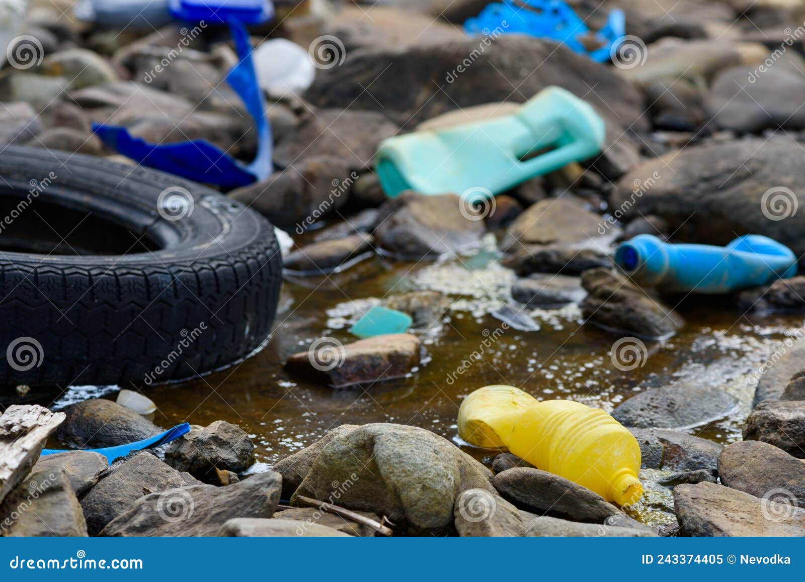 Plastic Bottles and Car Tire in Muddy Oily Water Stock Image Image of