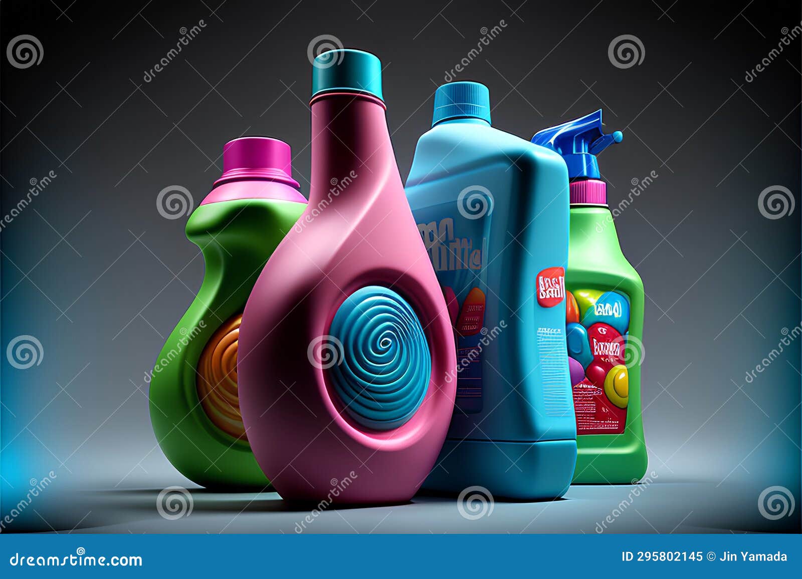 Plastic Bottles for Liquid Laundry Detergent and Cleaning Products on