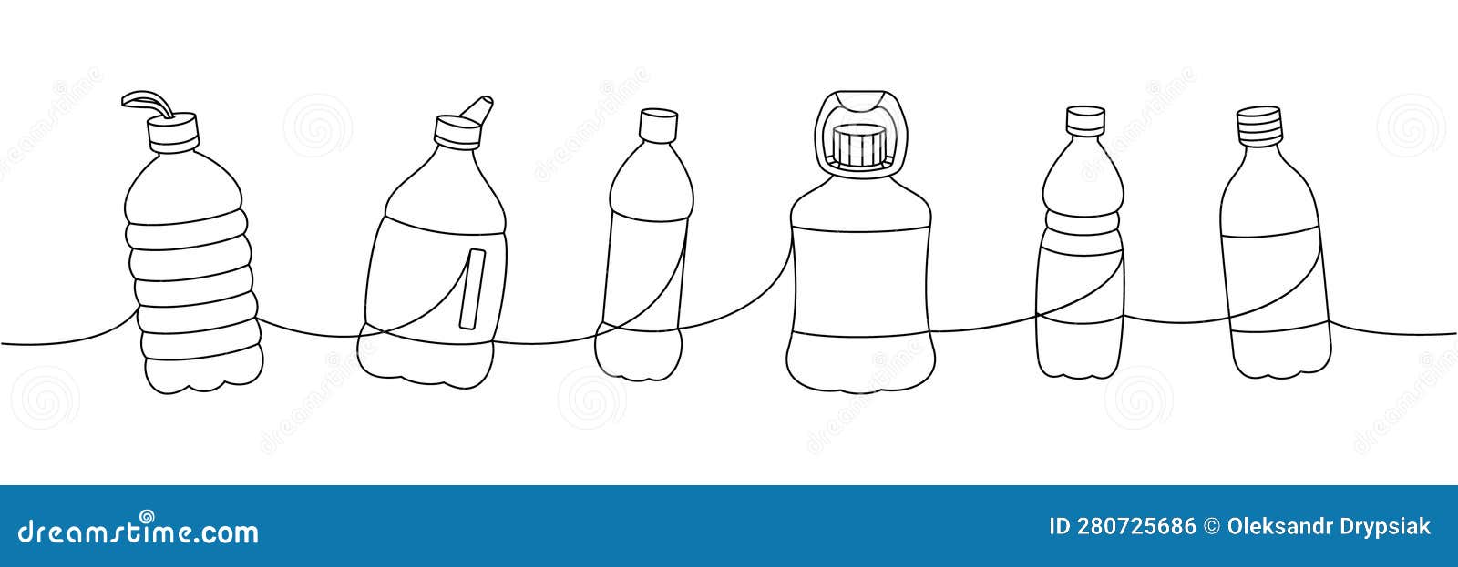 Plastic Bottles One Line Continuous Drawing. Empty Plastic Bottles