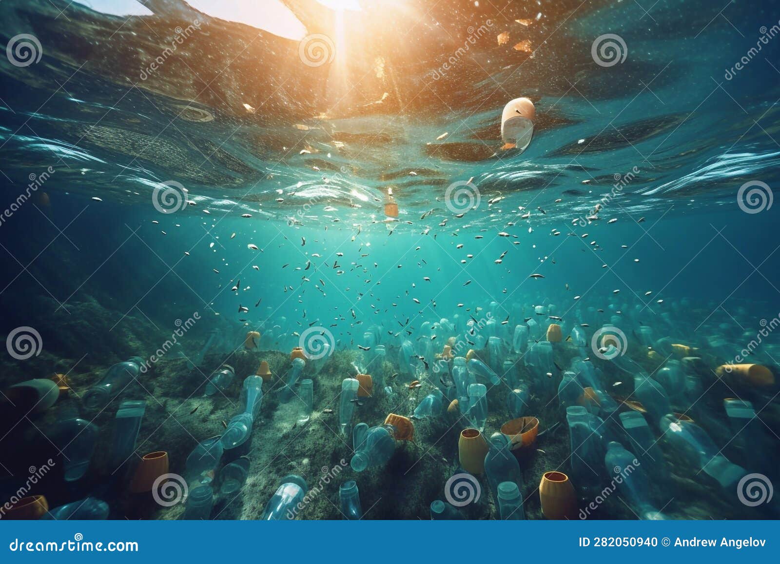 Plastic Bottles Sinking in To the Ocean. Enviromental Polution Concept ...