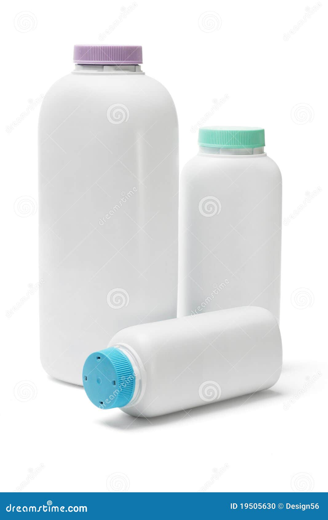 plastic bottles of talcum powder