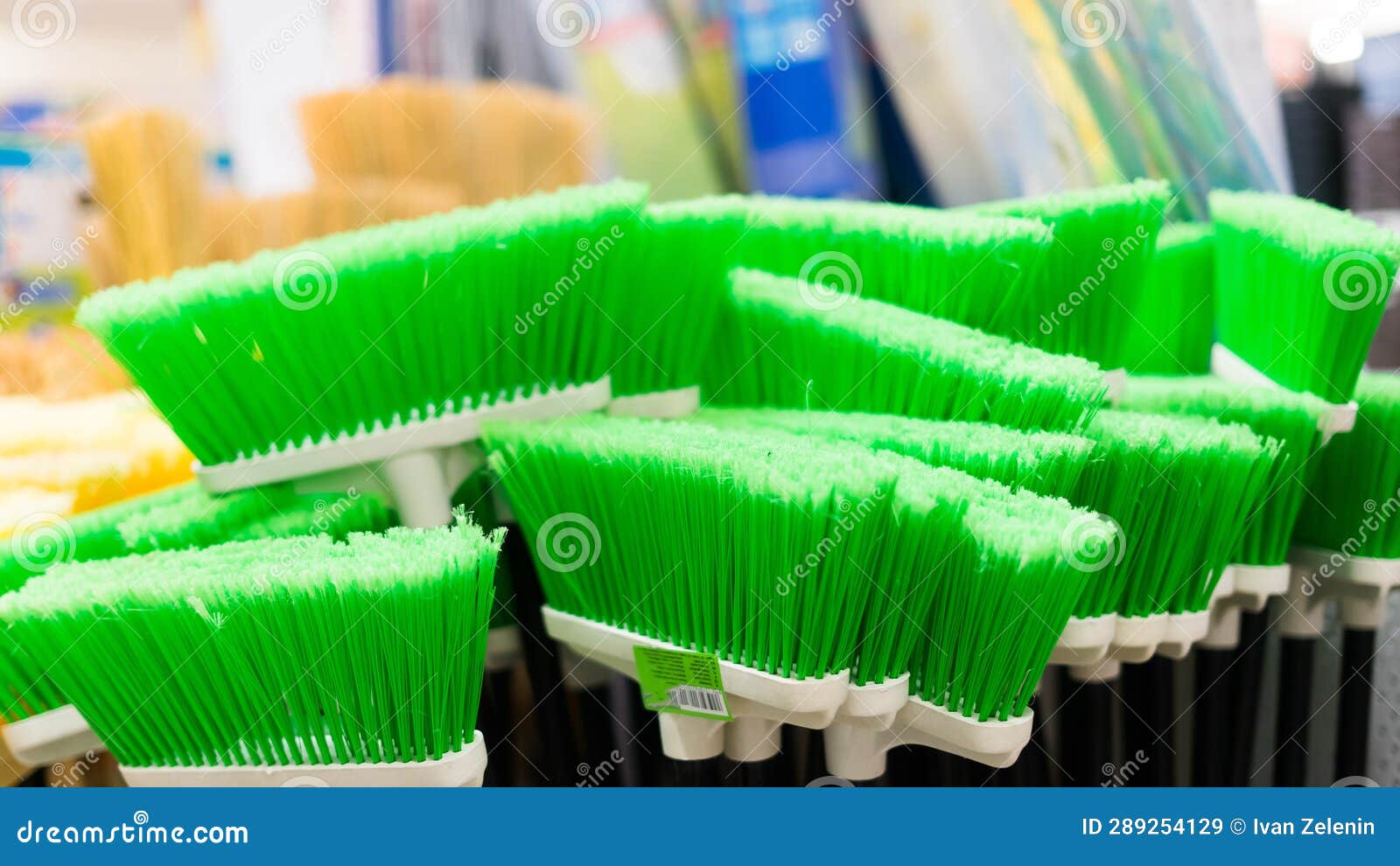 Plastic Brushes for Cleaning Premises. Assortment of Multicolored