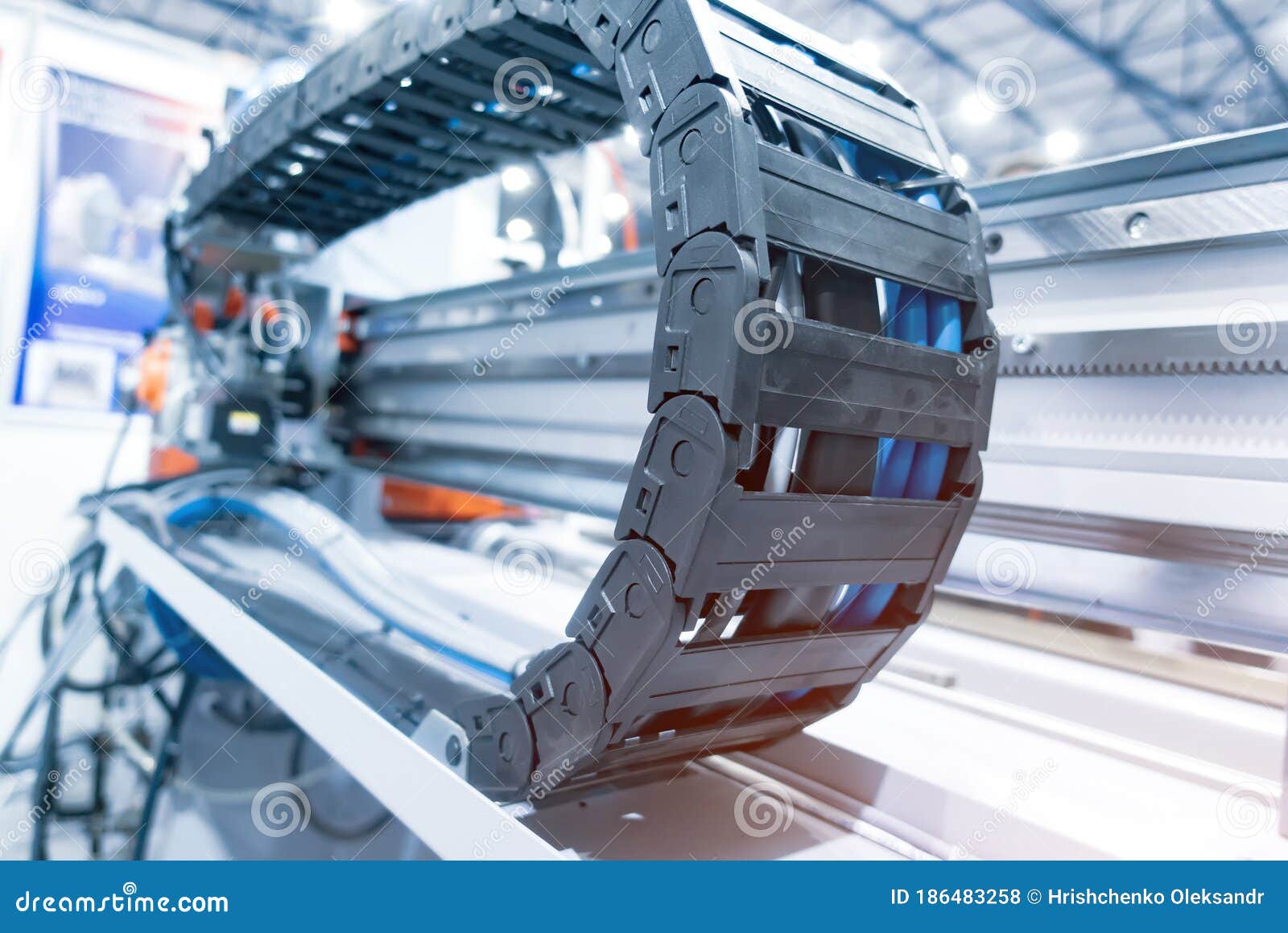 Plastic Cable Chain of Electrical Wires in the Machine Stock Photo