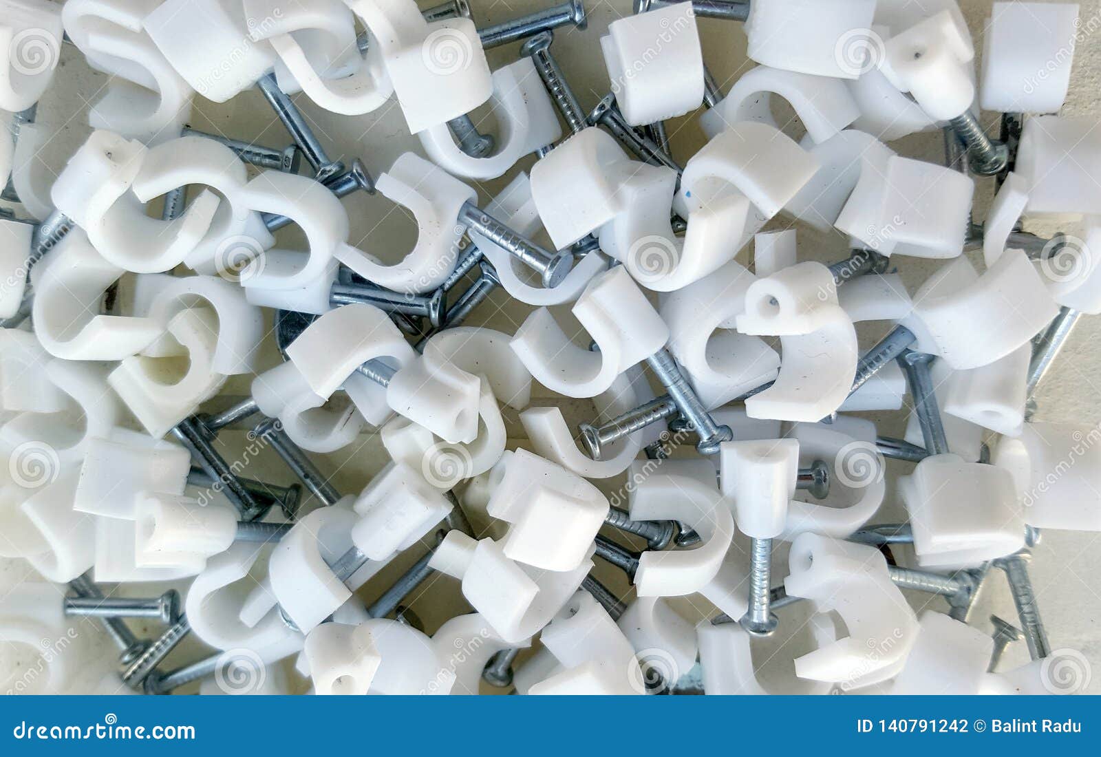 Plastic Cable Clips with Steel Nails Stock Photo Image of background
