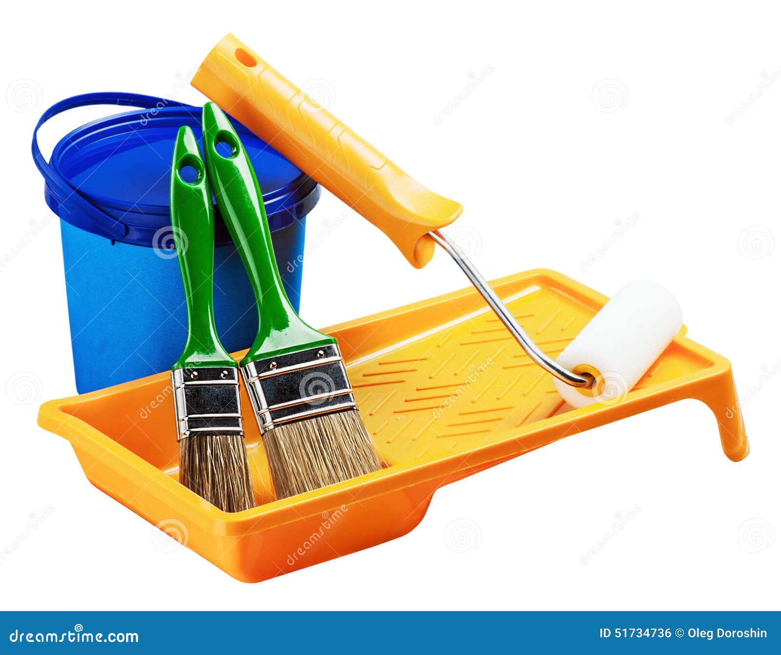 Plastic Can with Paint, Roller, Brushes Stock Photo Image of