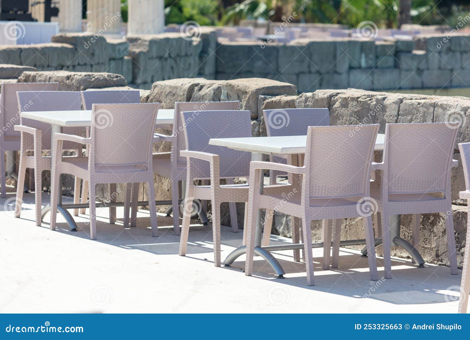 Plastic Chairs and Tables in a Restaurant. Stock Image Image of