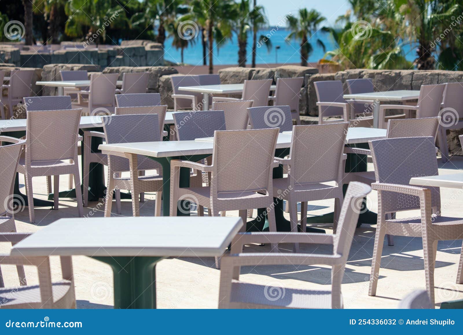 Plastic Chairs and Tables in a Restaurant. Stock Photo Image of
