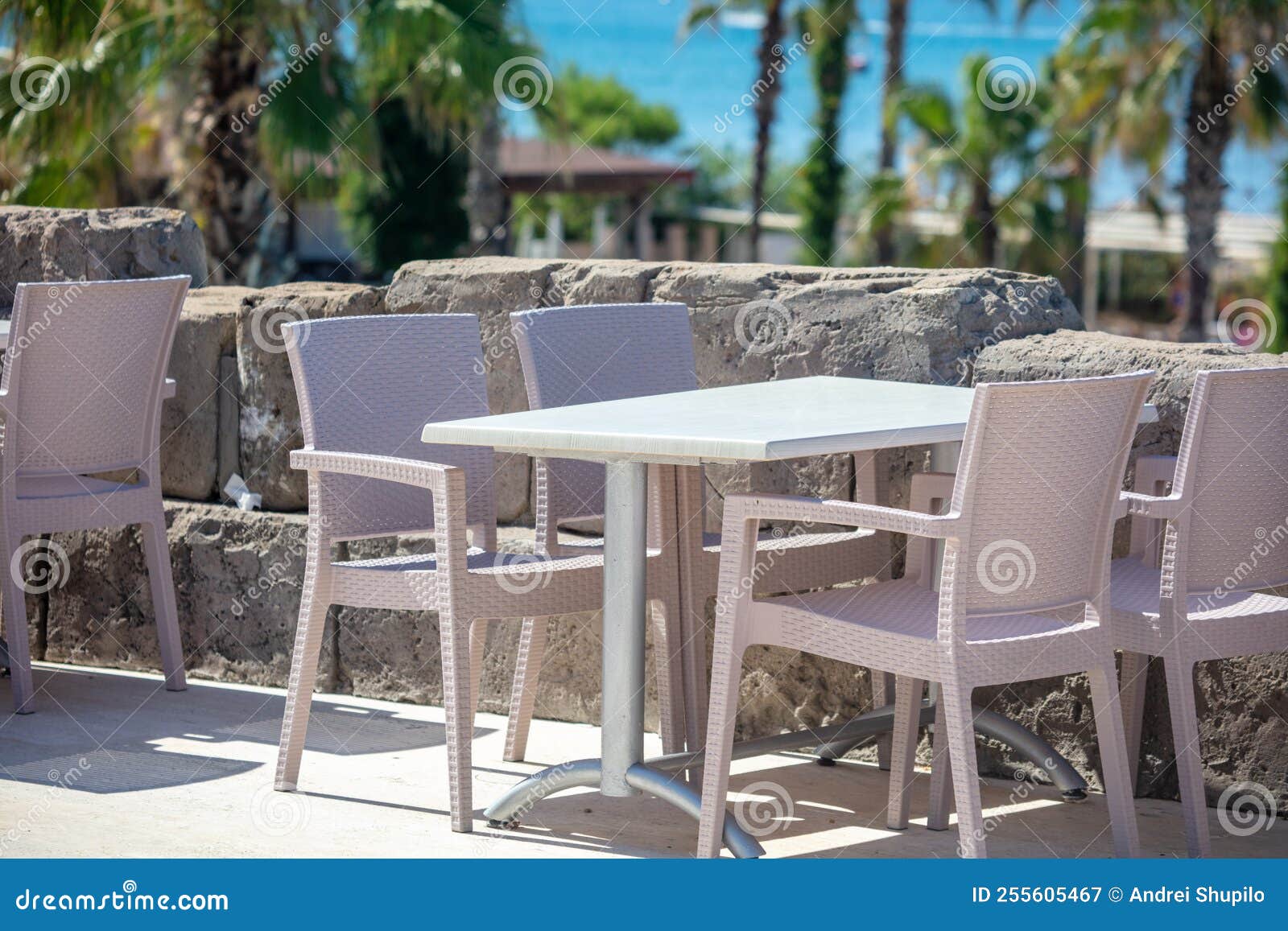 Plastic Chairs and Tables in a Restaurant. Stock Image Image of white