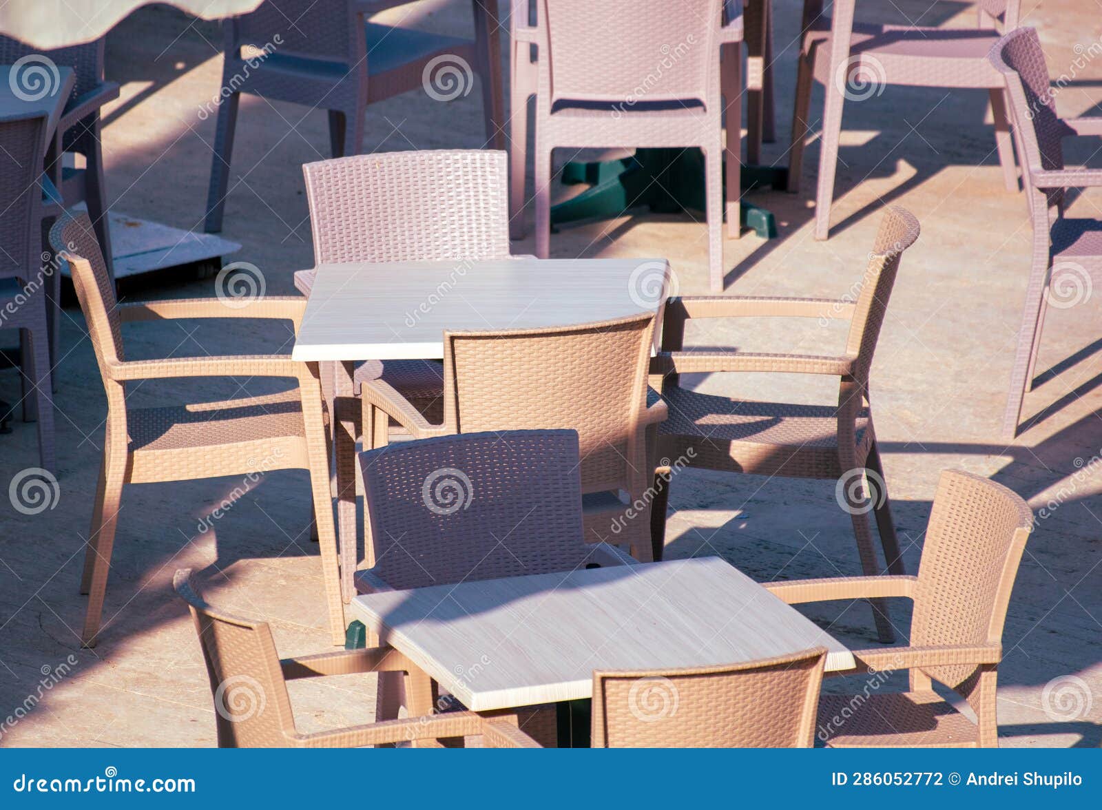 Plastic Chairs and Tables in a Restaurant. Stock Photo Image of seat