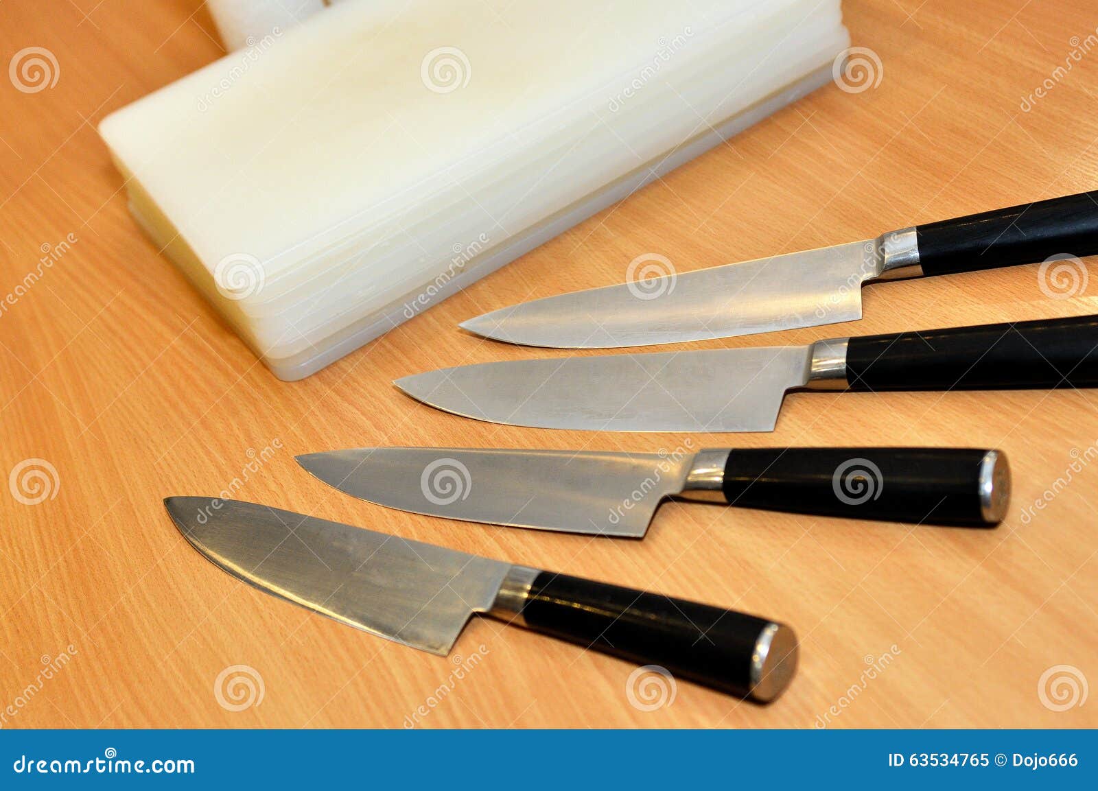 Plastic Chopping Boards with Knives on Table Stock Image Image of
