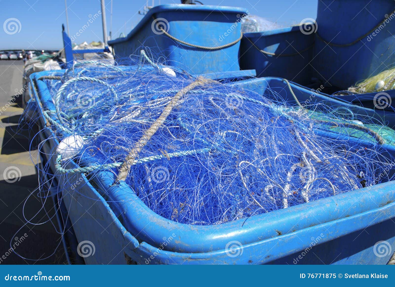 Plastic Container with a Fishing Net. Stock Image Image of tank, port