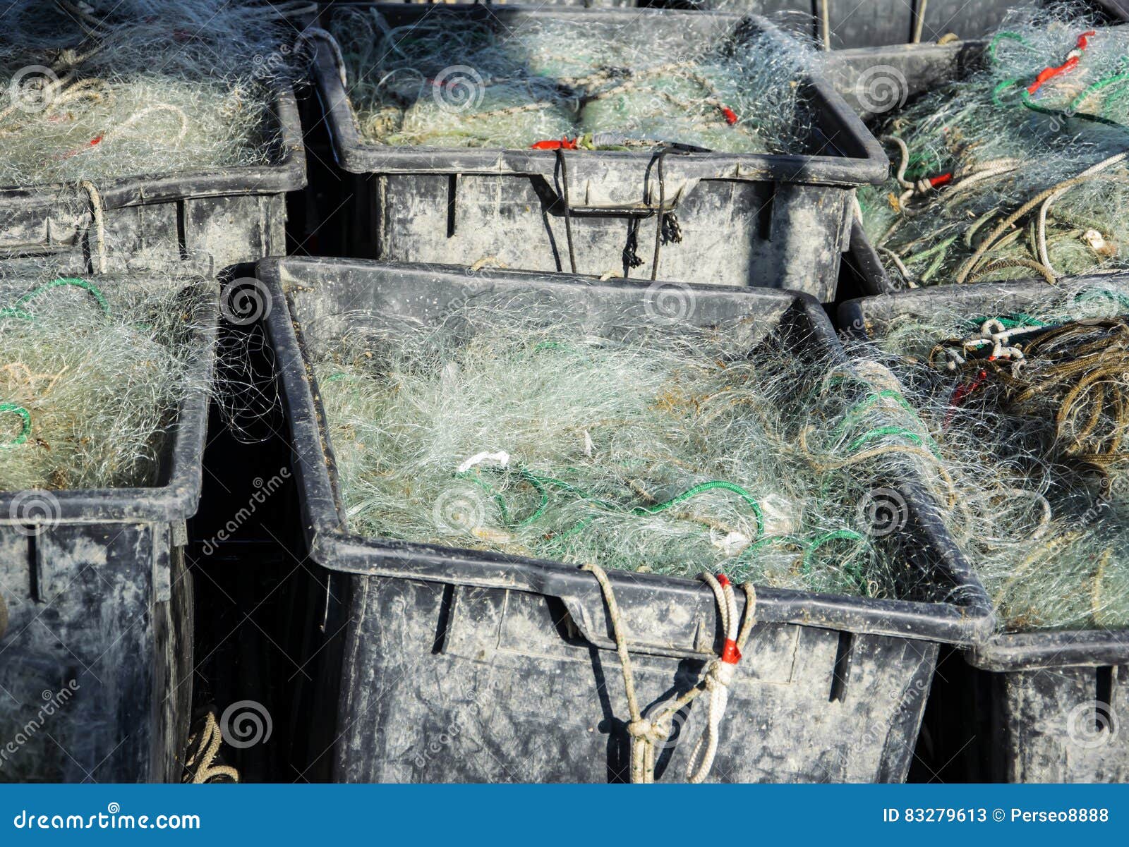 Plastic Crates Filled with Fishing Nets Stock Image Image of filled