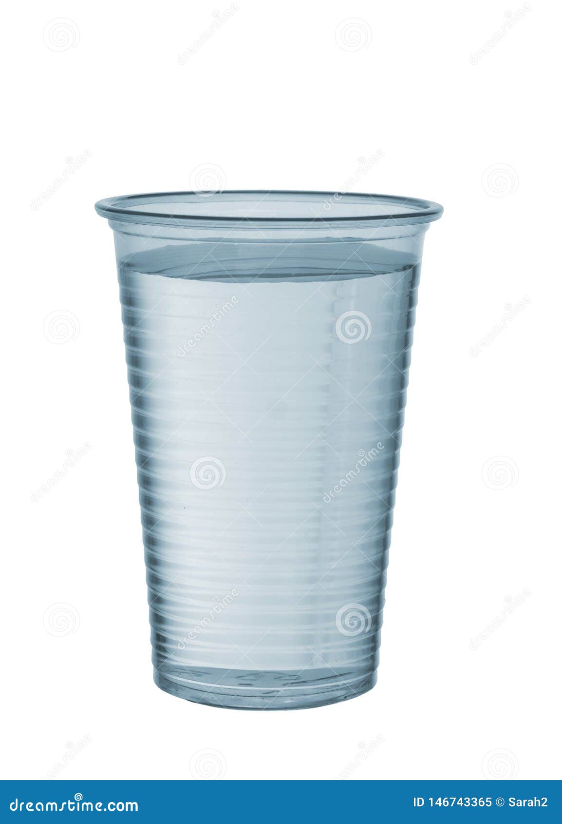 Plastic Cup Of Water Isolated On White Background. Blue