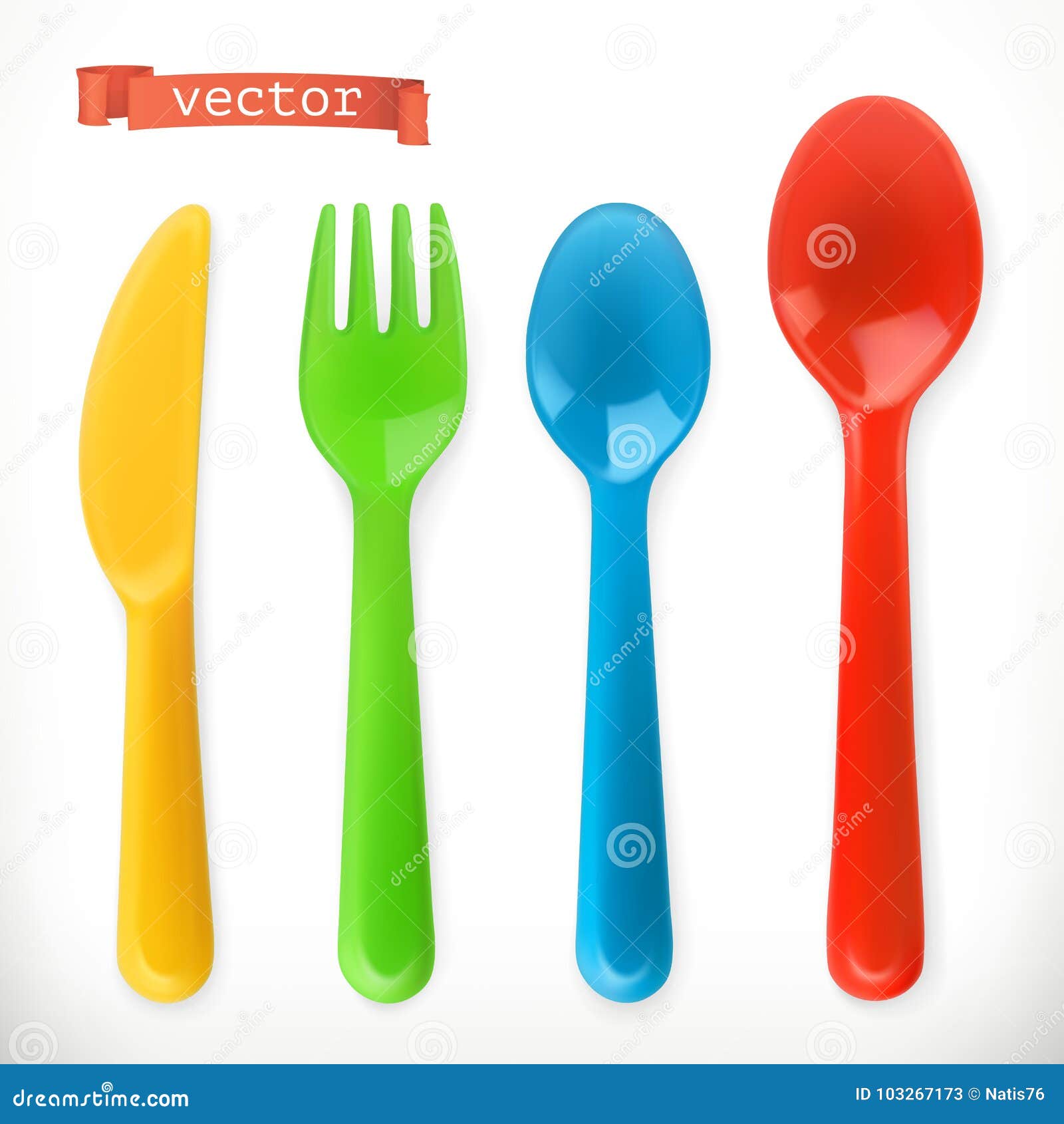 plastic cutlery. kids food. 3d  icon set