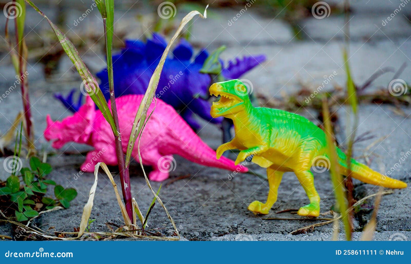 Plastic Dinosaur Toy Pictured at a Backyard Stock Image Image of