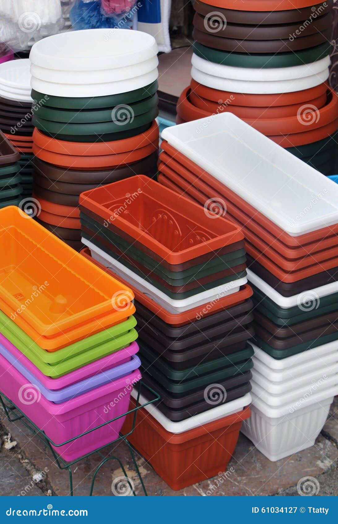 Plastic flower pots stock image. Image of stack, closeup 61034127