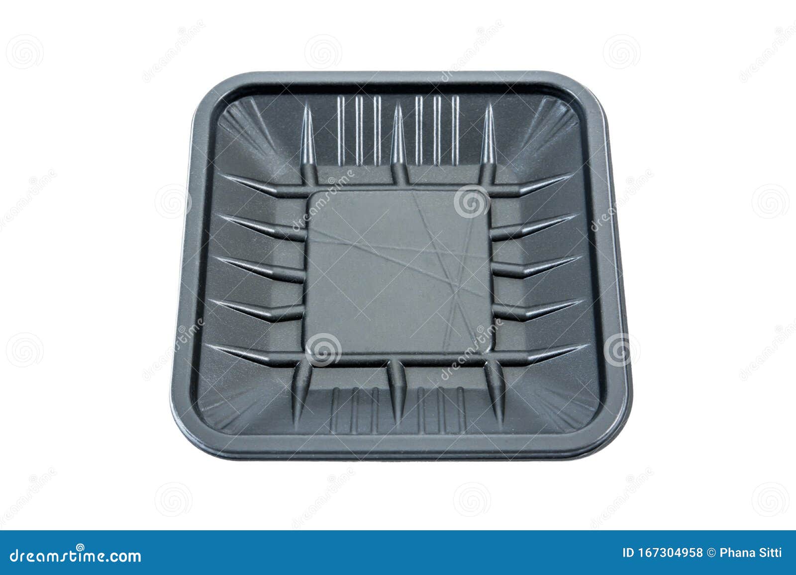 Black Plastic Food Tray Isolated on White Background. Black Rough Surface Plastic Food Tray