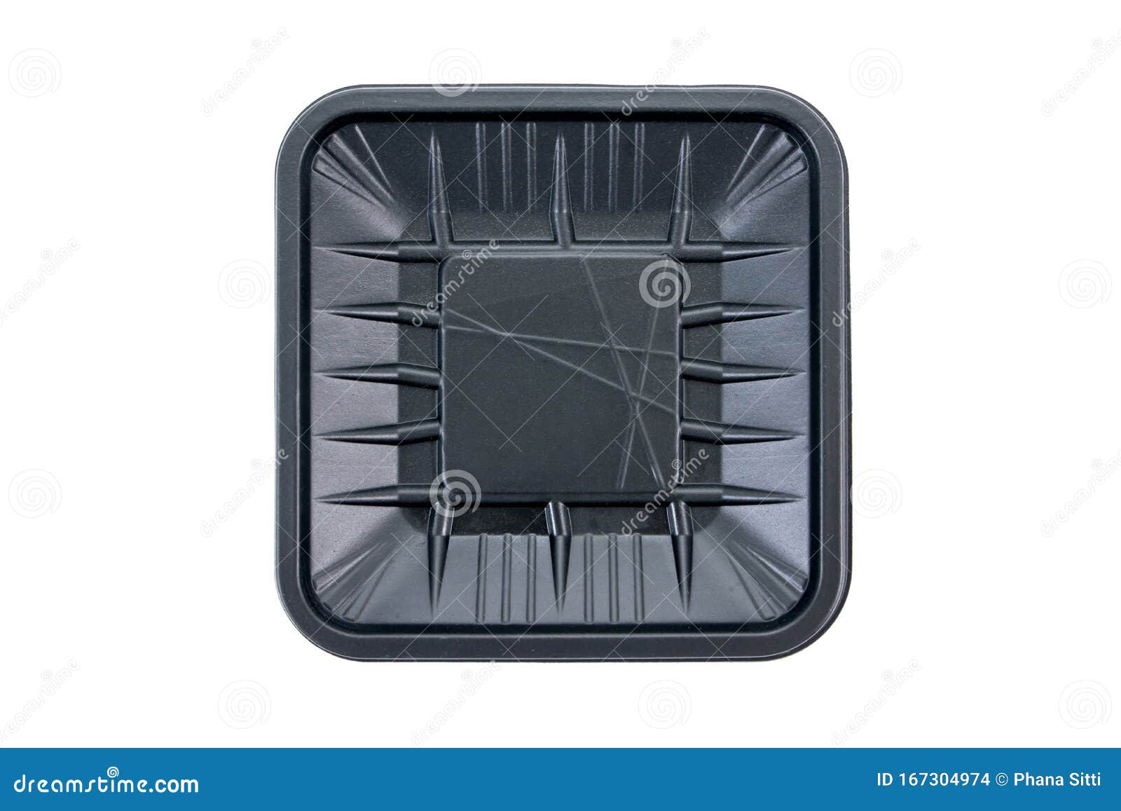 Black Plastic Food Tray Isolated on White Background. Black Rough Surface Plastic Food Tray