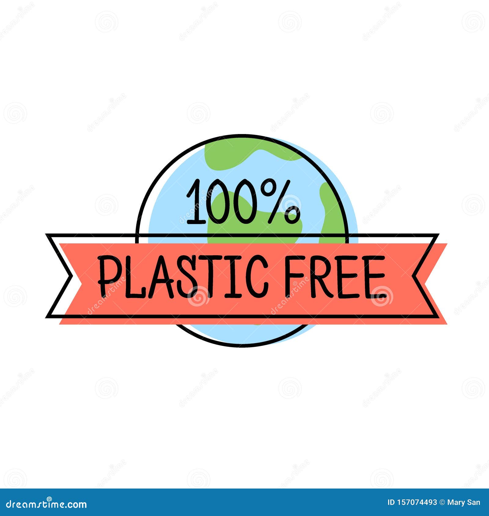 Plastic Free Product Label Logo Line Style with Earth and Text