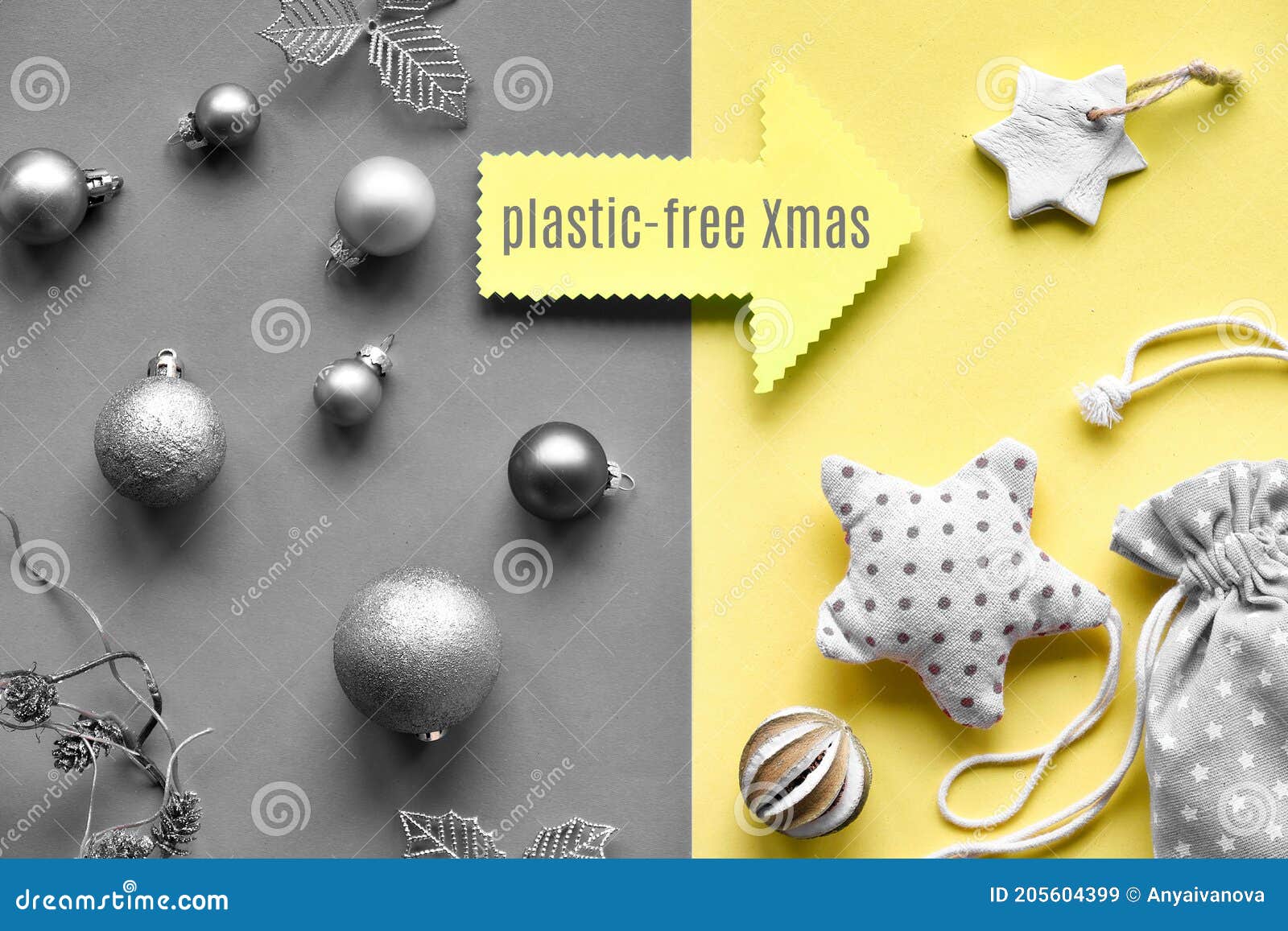 Plastic-free Xmas Concept. Change from Plastic Toys To Sustainable ...