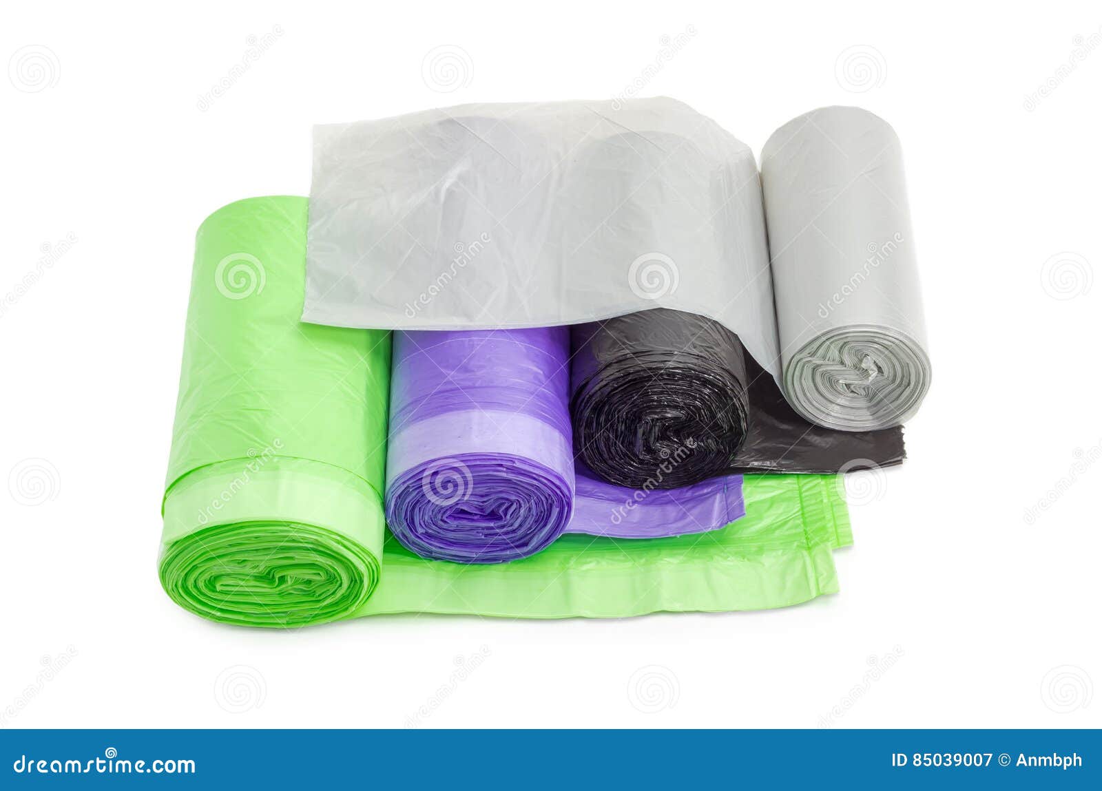 Plastic Garbage Bags in Rolls of Different Sizes and Colors Stock Image