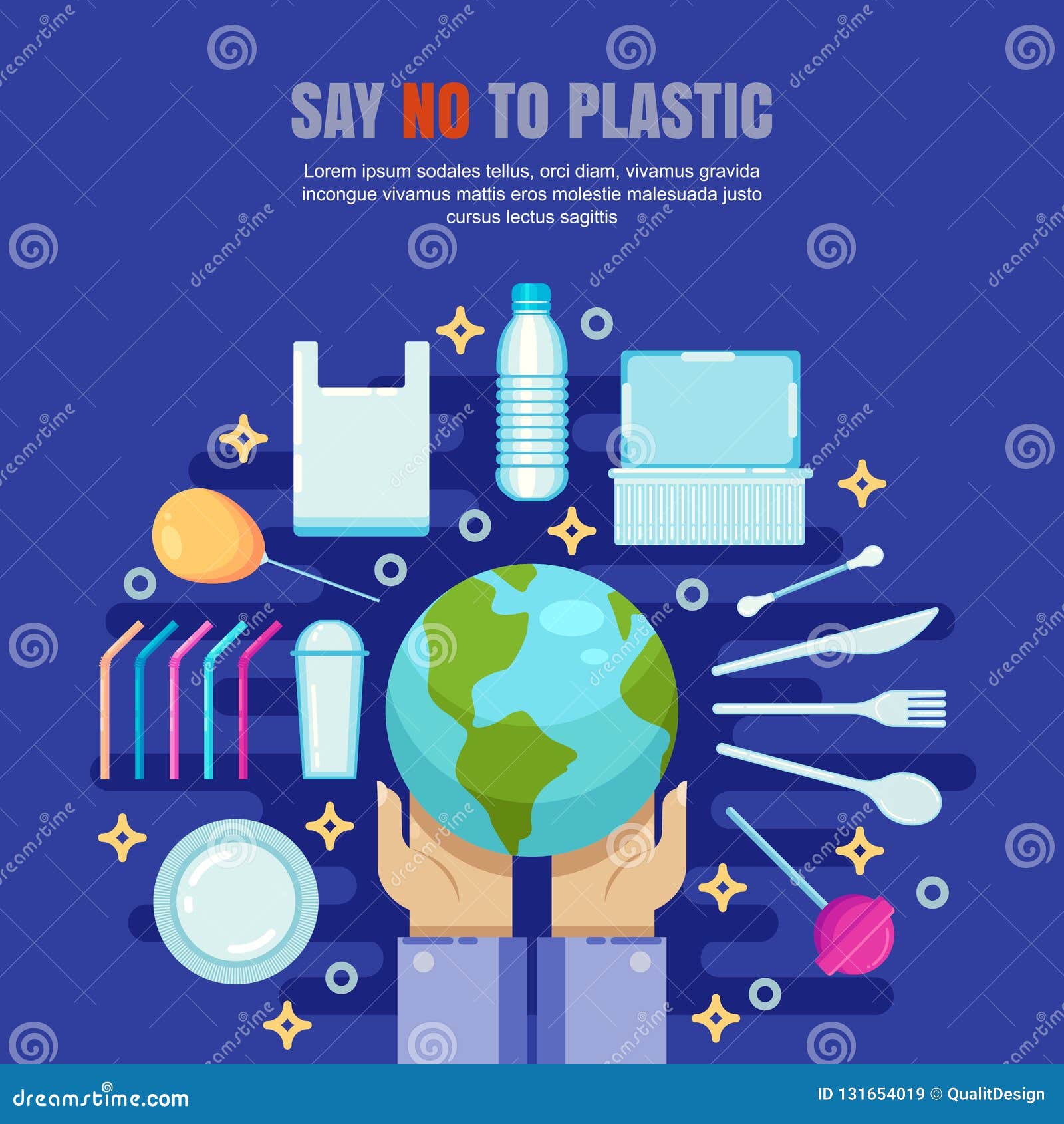 Plastic Garbage Pollution Concept. Say No To Plastic Flat ... Plastic Garbage Pollution Concept. Say No To Plastic Flat ...