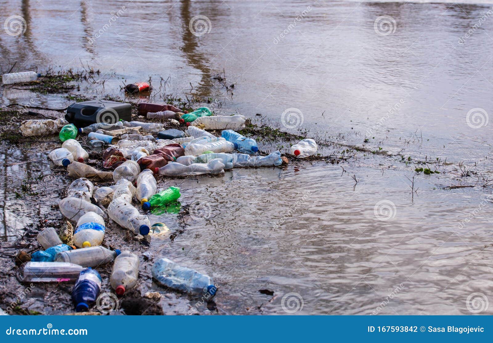 Garbage in the river stock photo. Image of ecological 167593842