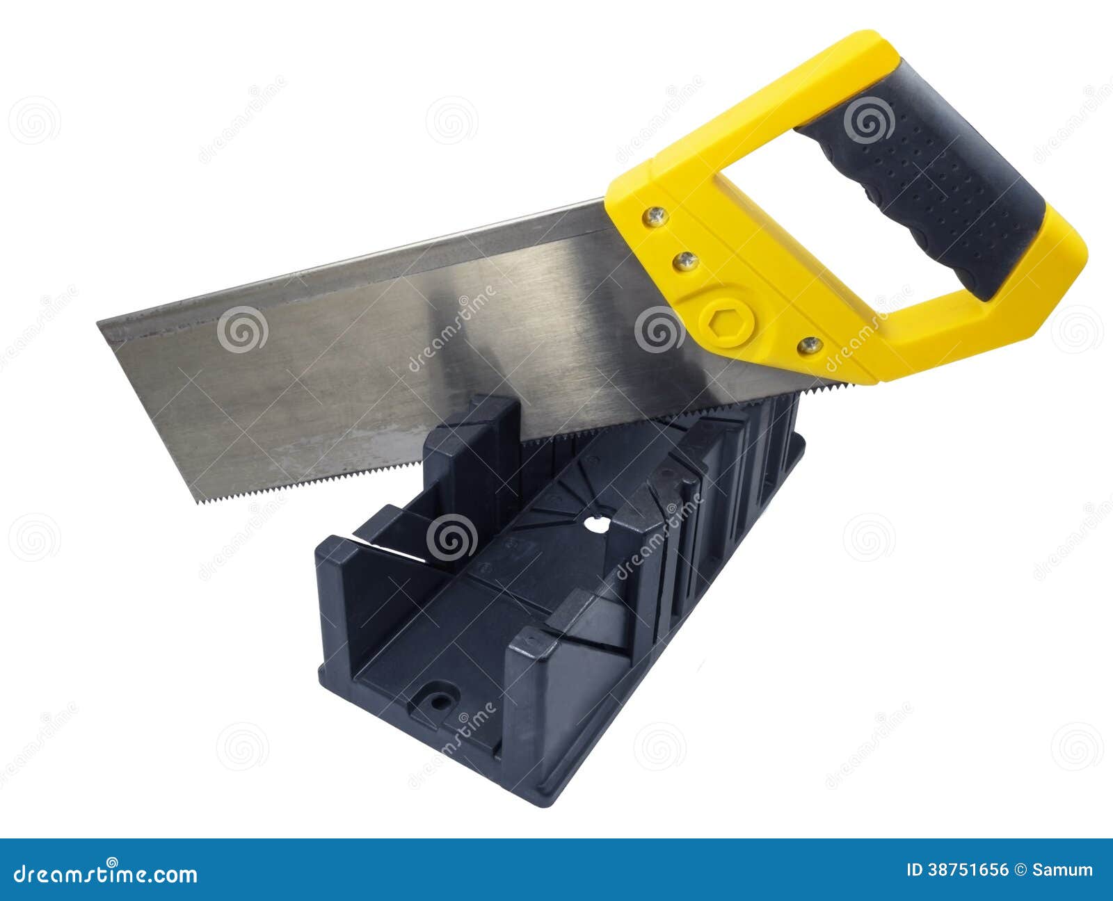 Miter Saw Tool Blade Up Close For Cutting Lumber And Carpentry. Stock