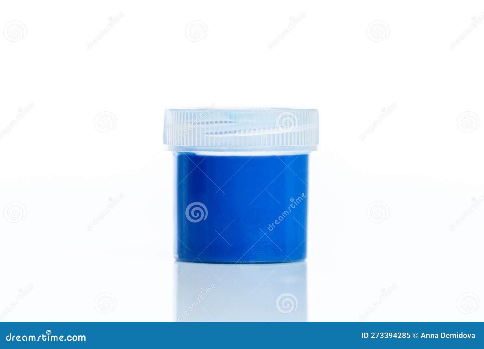 Plastic Jar with Blue Gouache. Creativity, Hobby and Creativity. Isolated on White Background