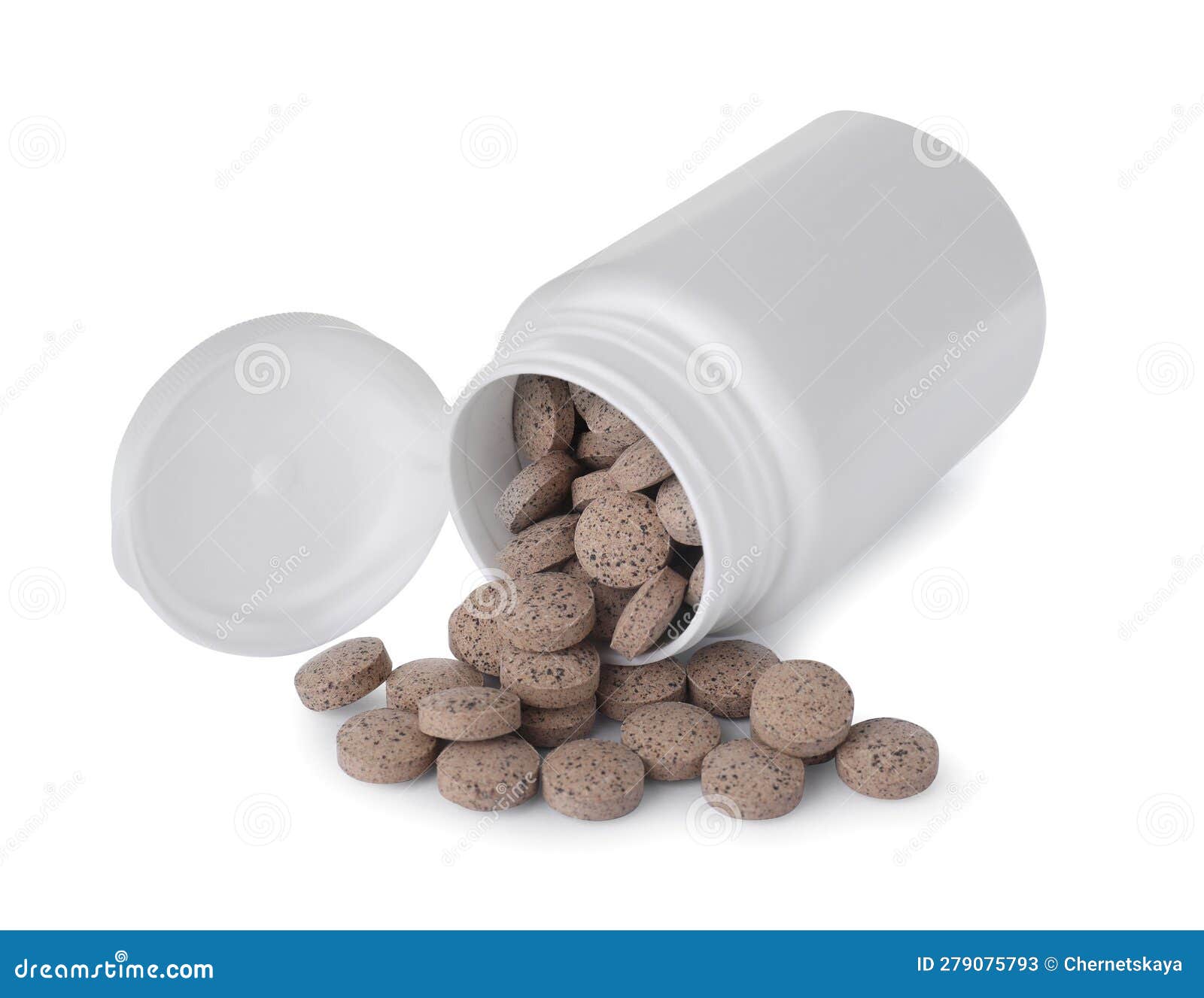 Plastic Jar with Brewer S Yeast Tablets Isolated on White Stock Image