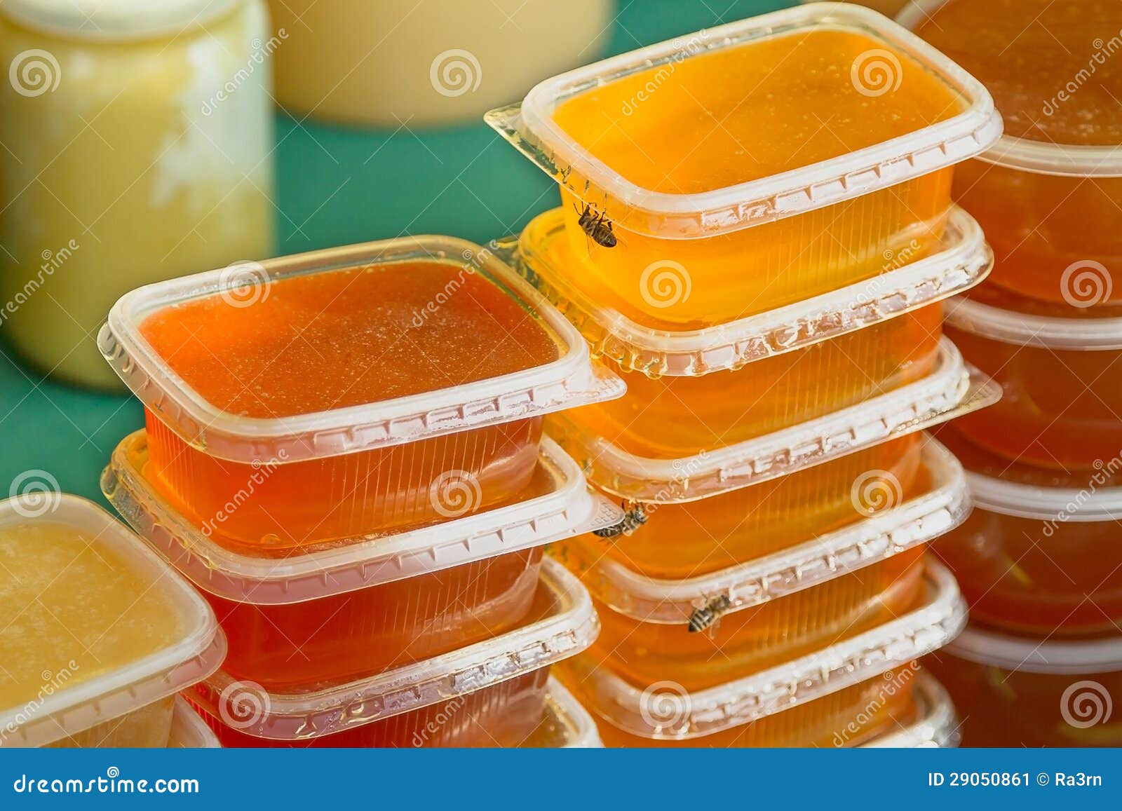 Plastic jars of honey stock image. Image of yellow, food 29050861