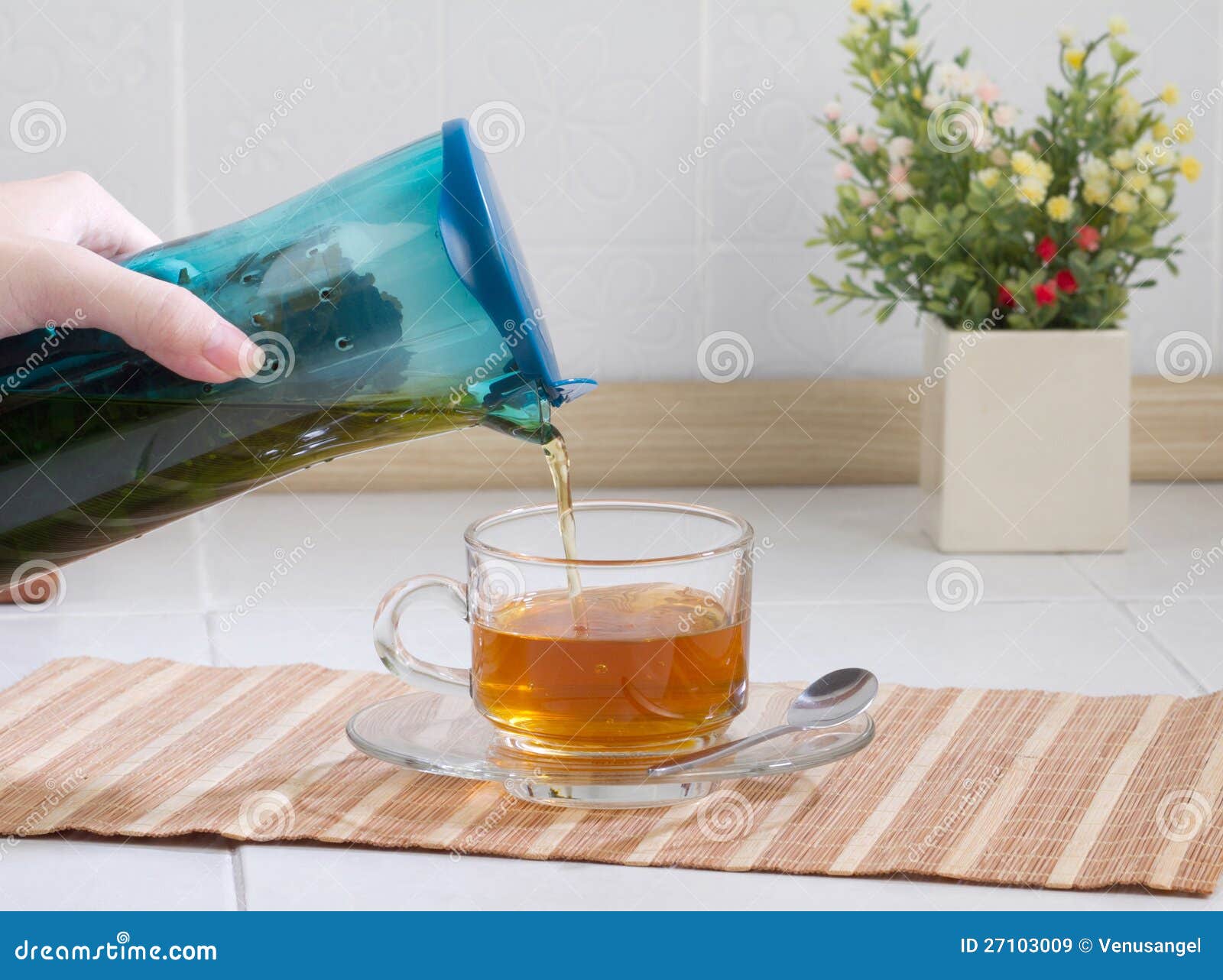 A Plastic Kettle with Tea Strainer Inside Stock Image Image of plastic, metal 27103009