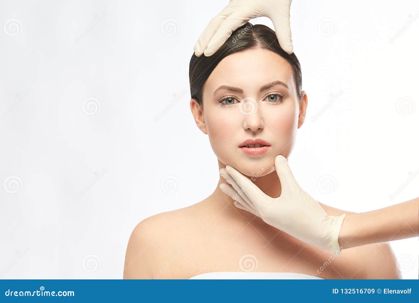 plastic medical consultation. doctor hands. woman face