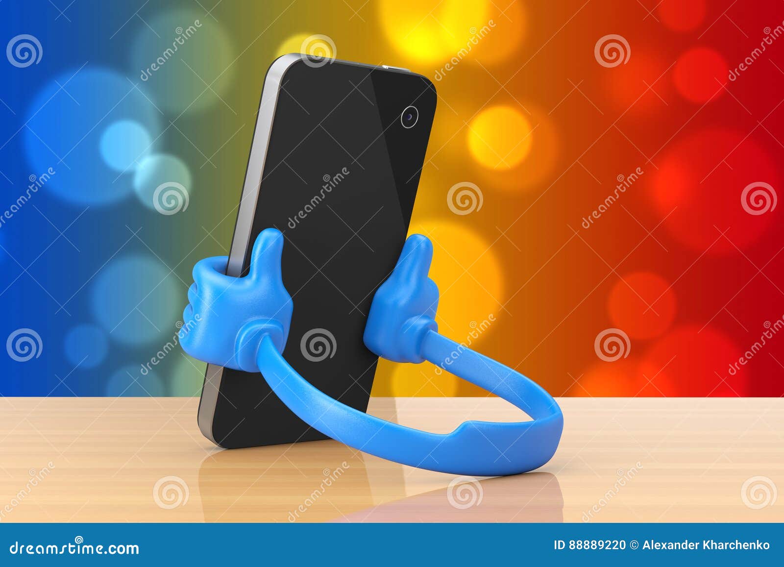Plastic Mobile Phone Holder As Hands Hold Smartphone. 3d Rendering Stock Illustration