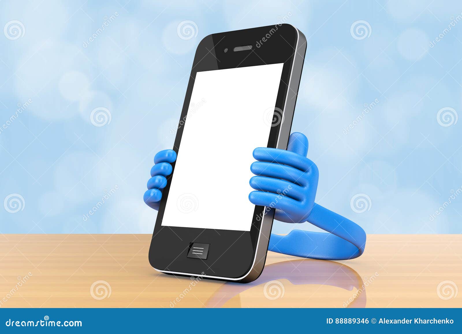 Plastic Mobile Phone Holder As Hands Hold Smartphone. 3d Rendering Stock Illustration