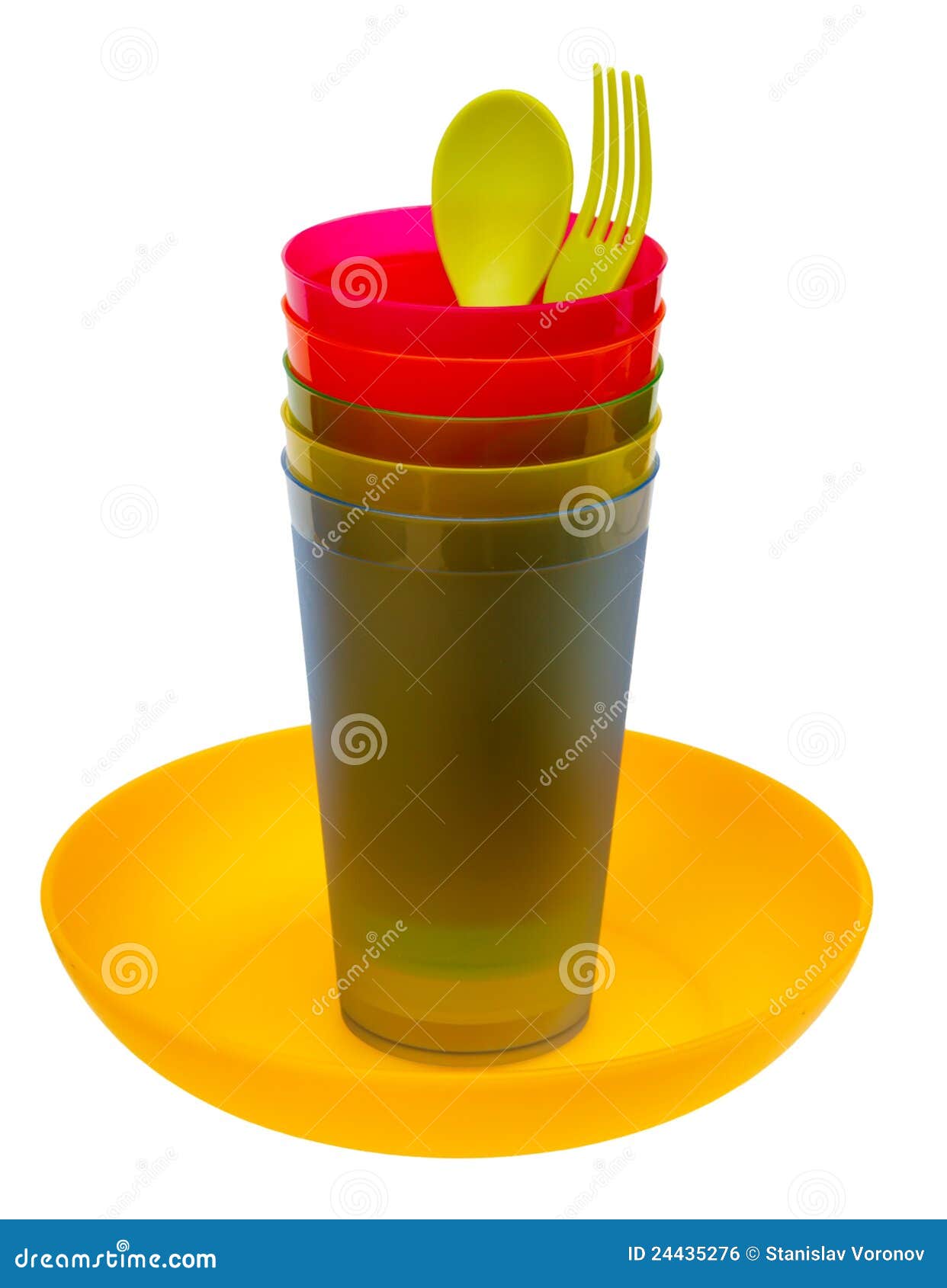Plastic Plate, Glasses, Spoon And Fork Stock Photo Image of blue