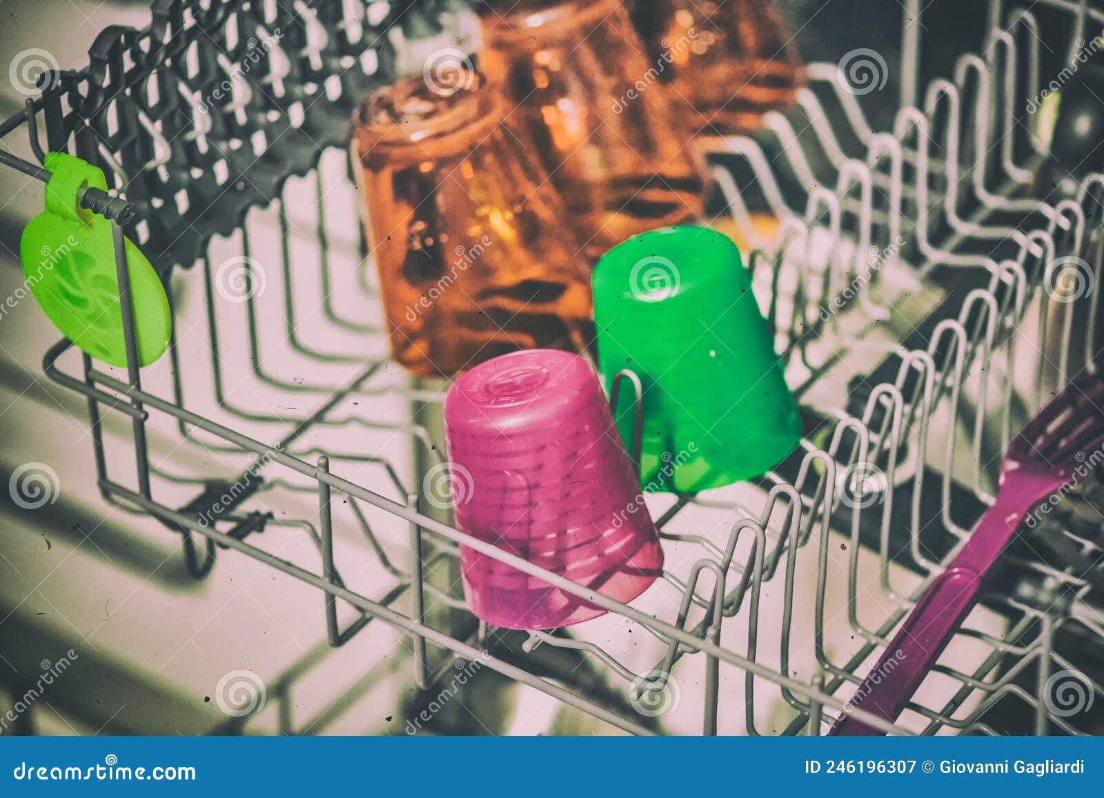 Plastic Plates and Glasses in the Dishwasher Stock Image Image of