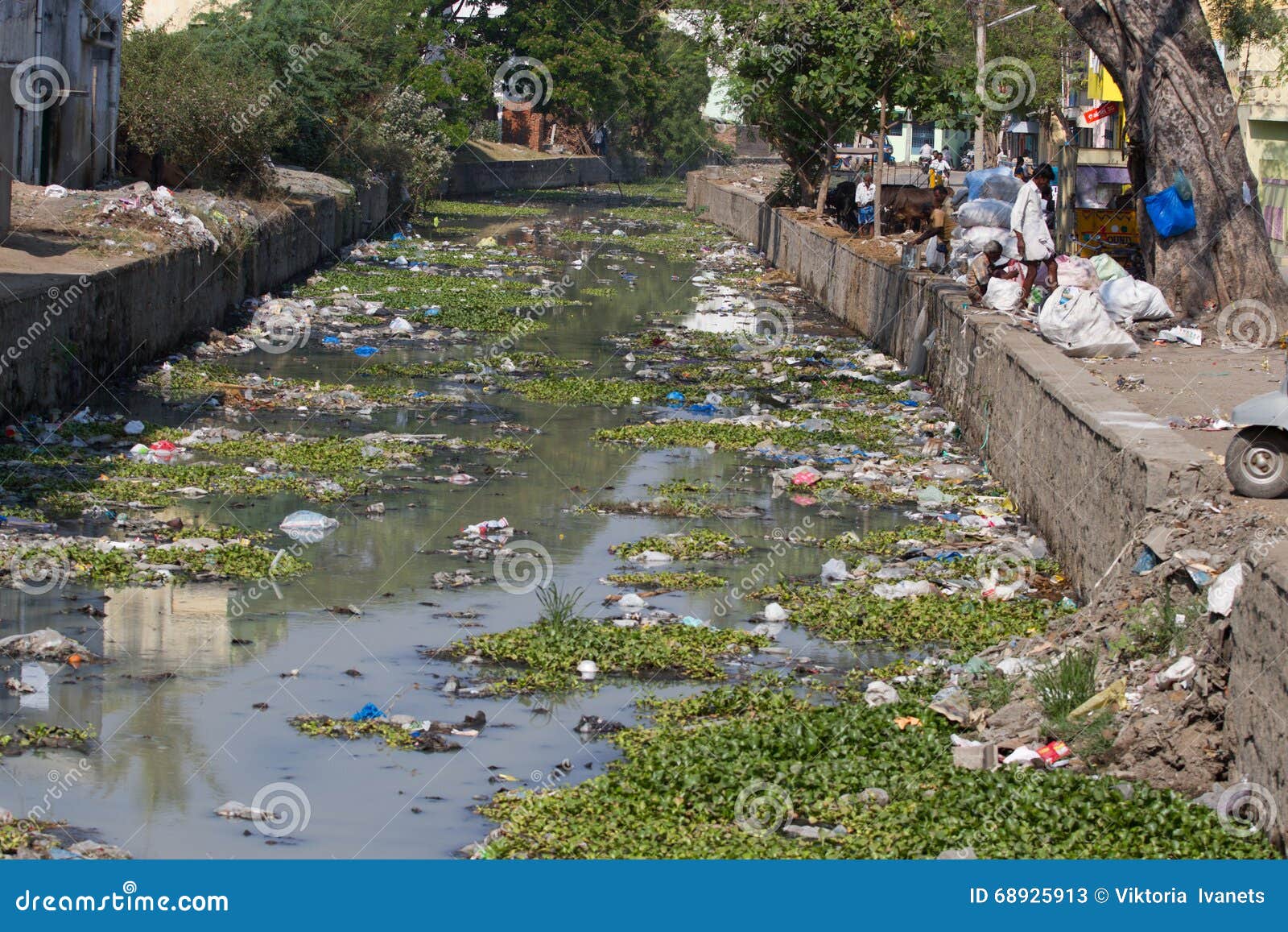 Plastic Polluted River India, Tamil Nadu Editorial Photo