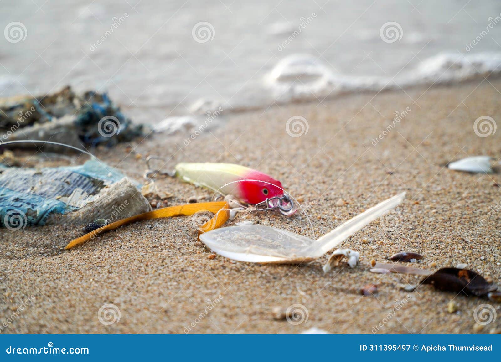 Plastic Pollution on the Beach. Plastic Waste on the Beach Stock Image