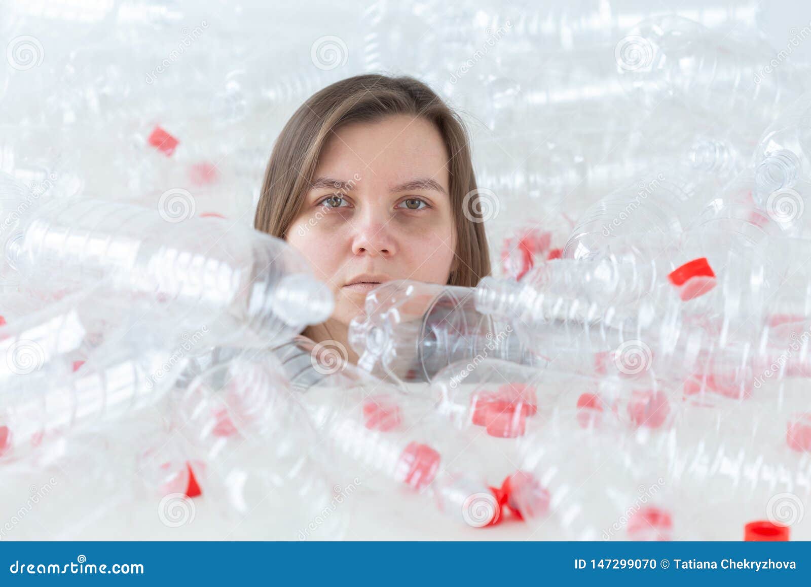 Plastic Pollution Problem and Environment Protection. Weak Tired Woman