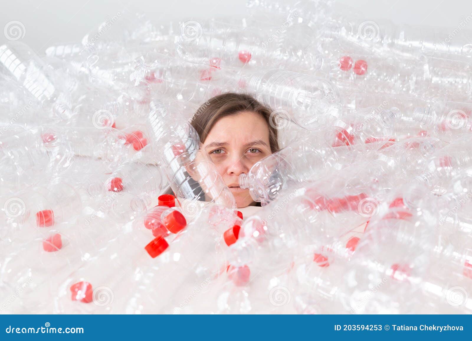 Plastic Pollution Problem and Environment Protection. Weak Tired Woman