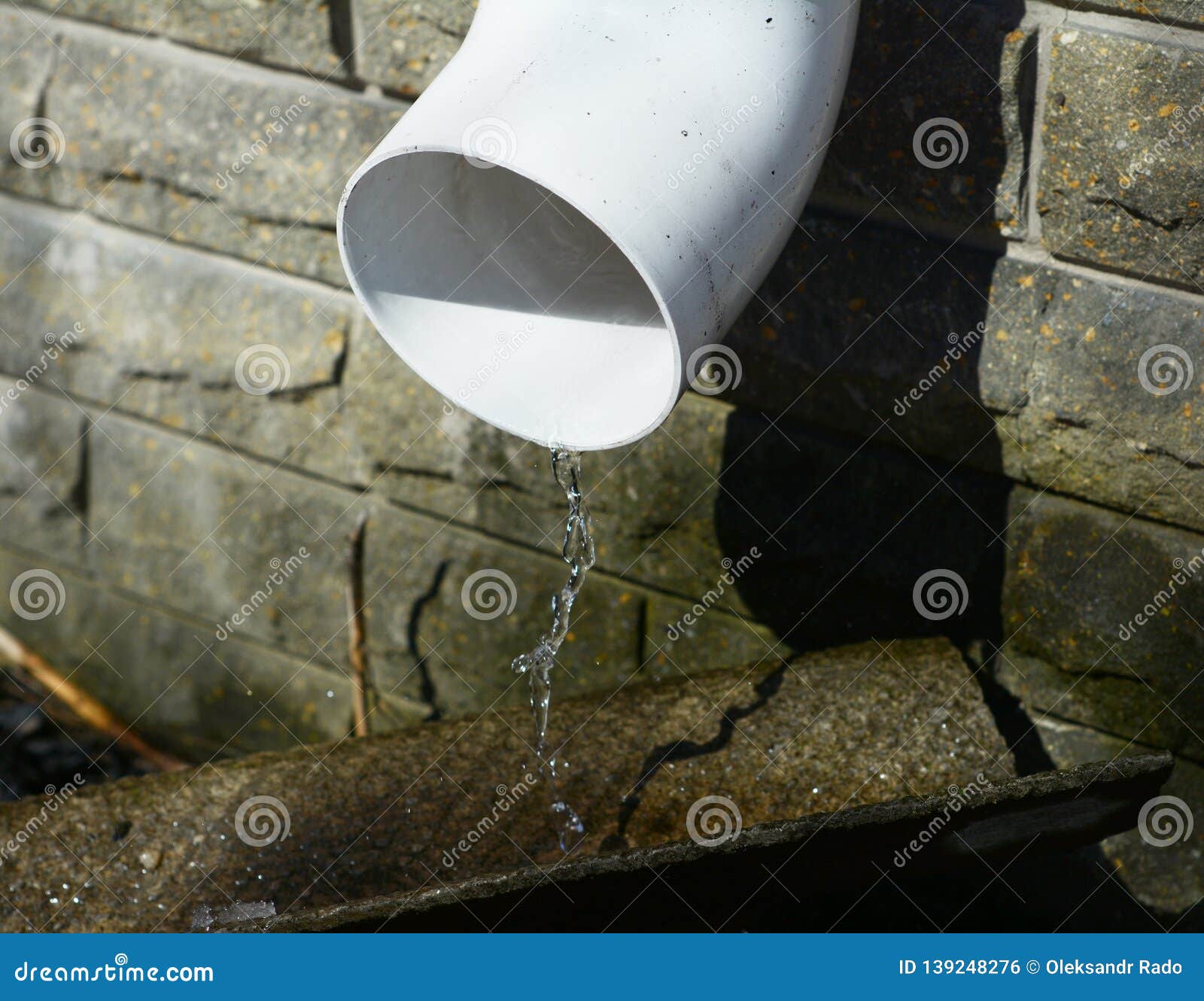 Plastic Rain Gutter Pipe with Melting Water Stock Photo Image of